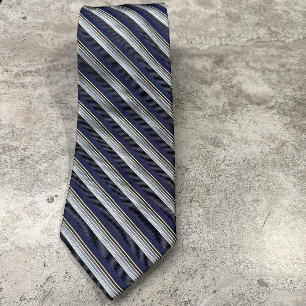 Perry Ellis Portfolio Tie Mens One Size Blue Diagonal Stripe 100% Silk Necktie